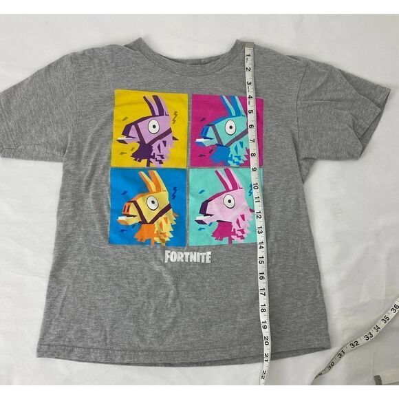 Fortnite Llama Grid Graphic Tee Shirt Gray T-Shirt - Kids Size 10 / 12 - Picture 4 of 6